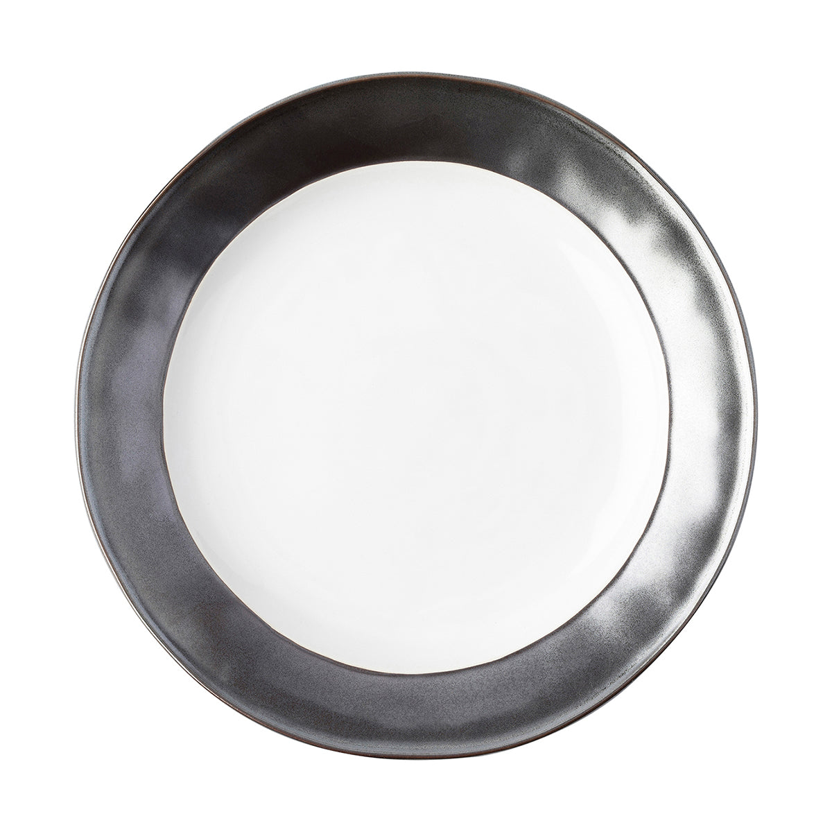 From our Emerson Collection - Our handsome and infinitely versatile dinner plate is rimmed in our burnished Pewter hue.