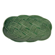 Green braided rope tray on a white background