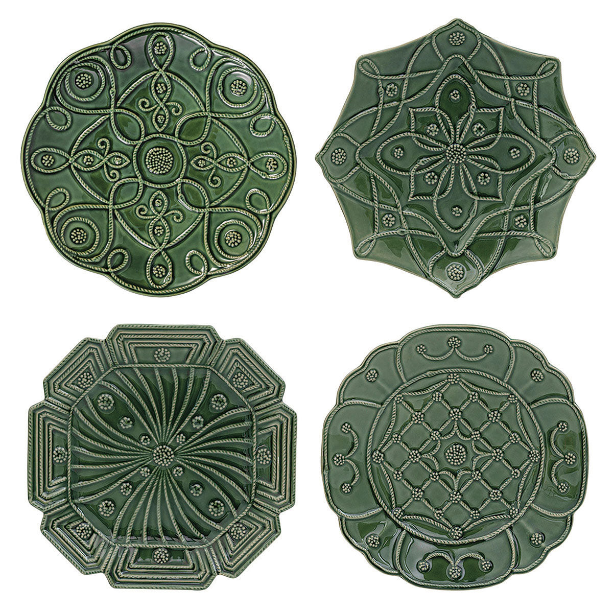 Four green plates on a white background