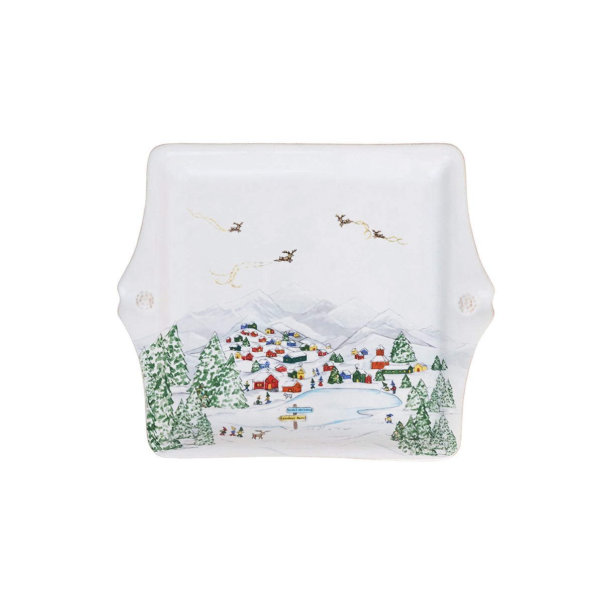Platter with a winter scene design on a white background