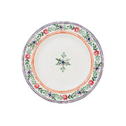 Decorative ceramic plate with floral and geometric pattern on a white background