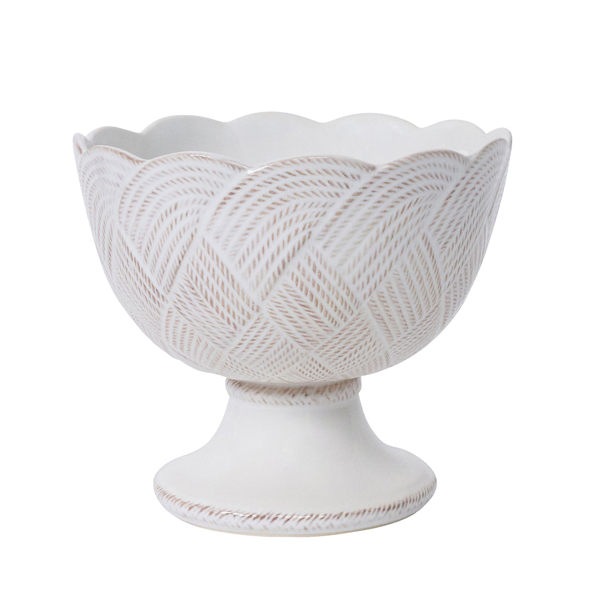 Decorative white bowl with textured pattern on a white background