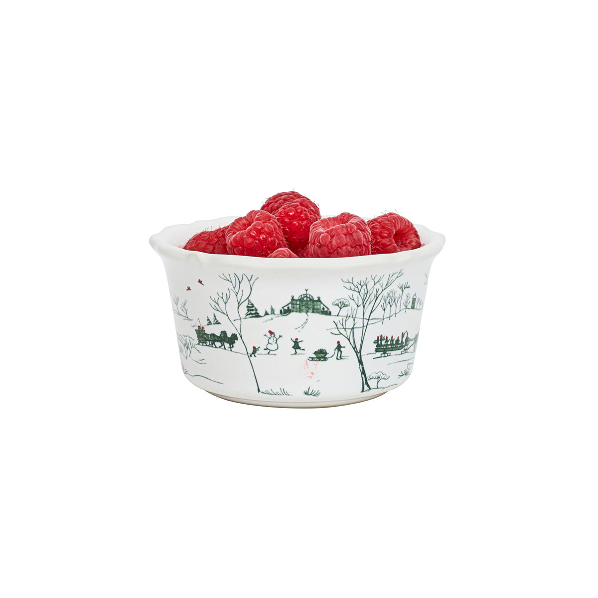 Bowl with raspberries on a white background