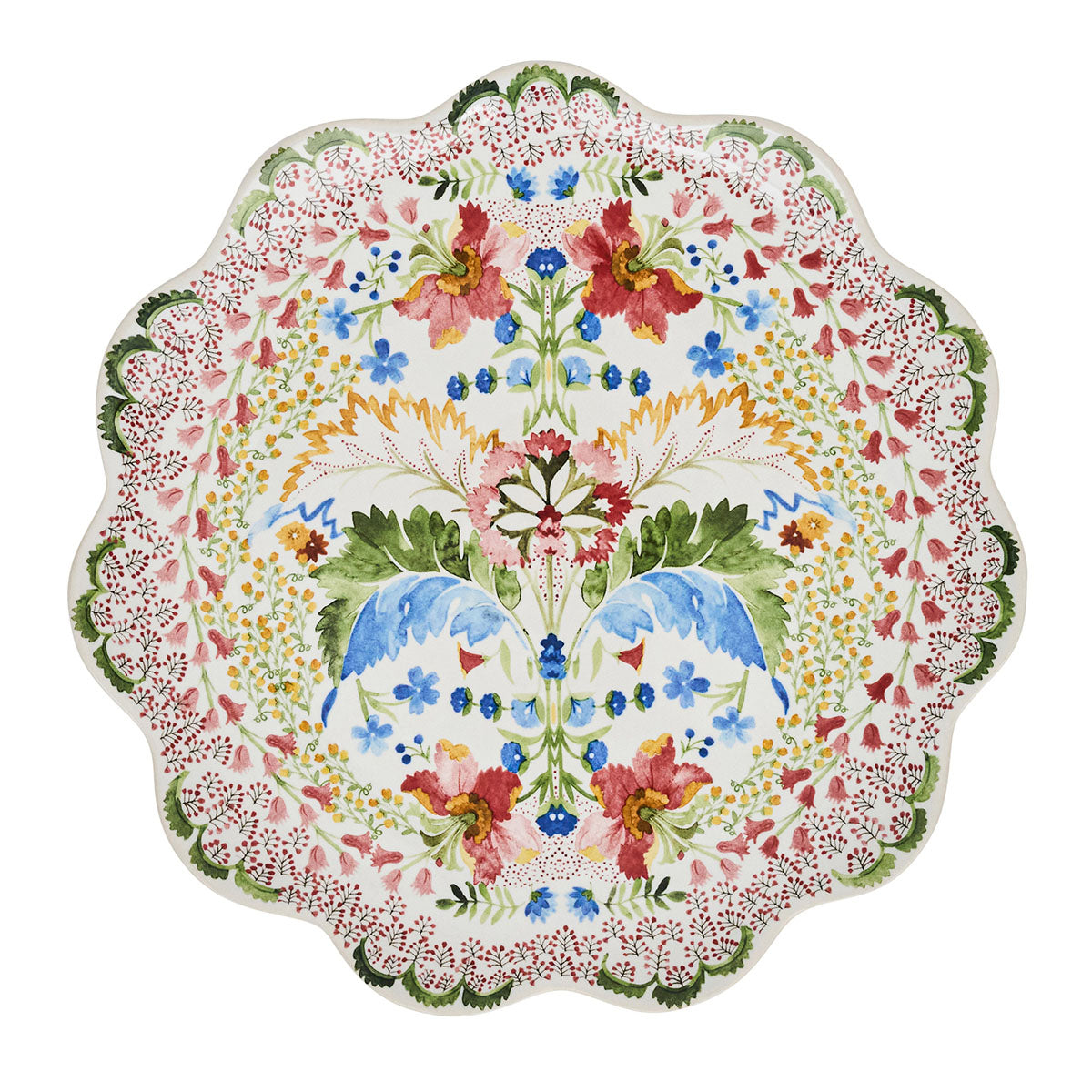 Decorative plate with floral and butterfly design on a white background