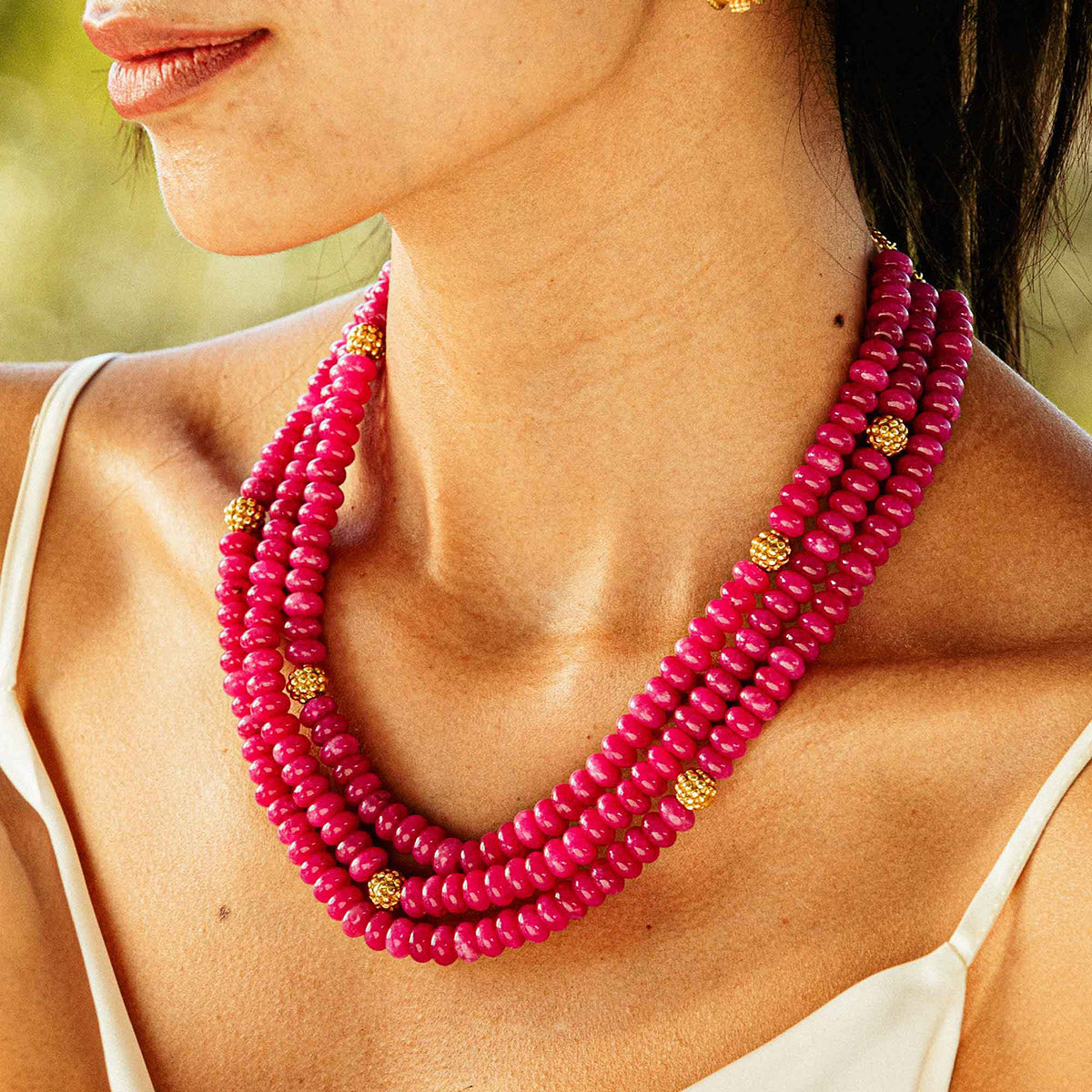 Berry Bead Triple Strand Necklace in Peony Product Image 4