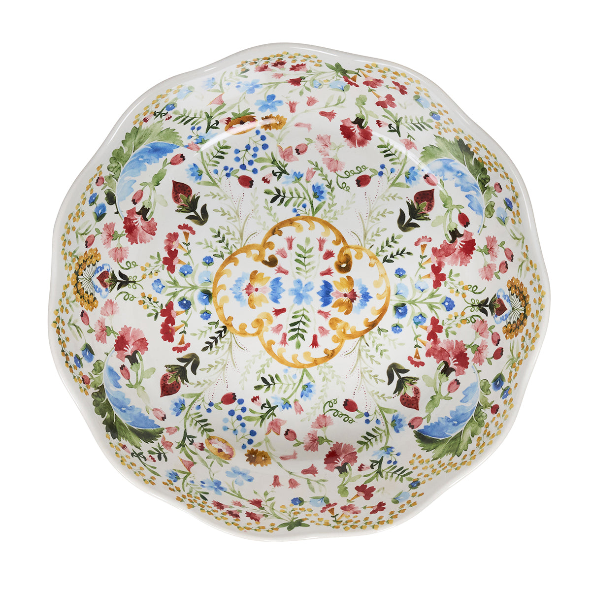 Decorative plate with floral and butterfly pattern on a white background