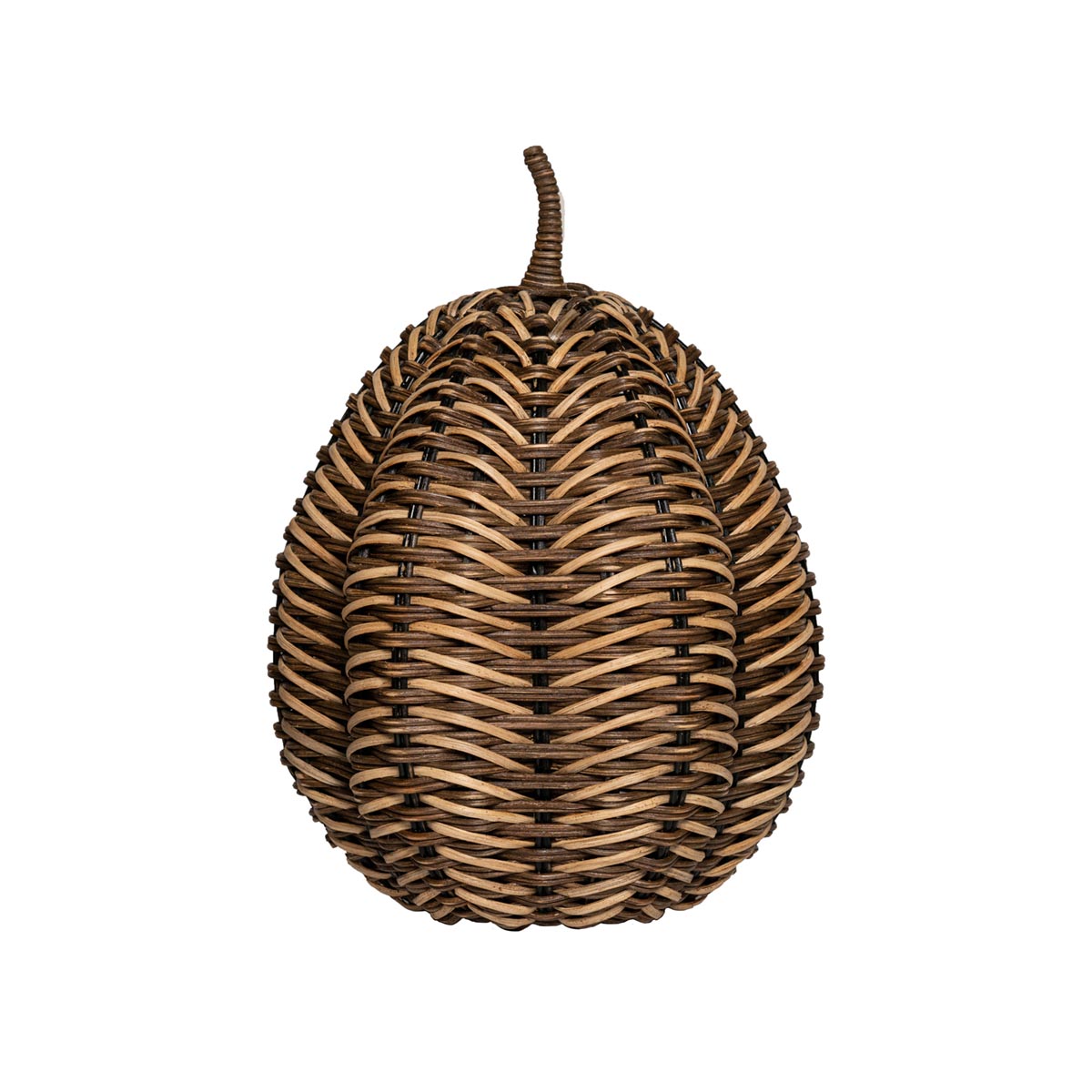 Woven basket with a handle on a white background