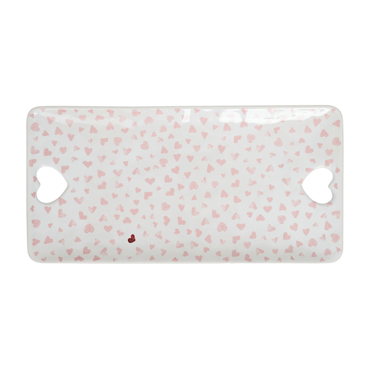 Platter with pink heart pattern on a white background
