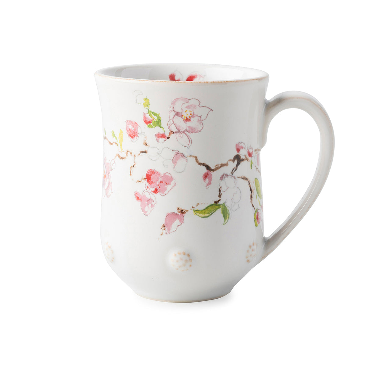 This Berry & Thread Whitewash Mug has the lovely addition of Cherry Blossom flowers, complete with ample depth for a substantial tea or coffee to go with your biscotti.