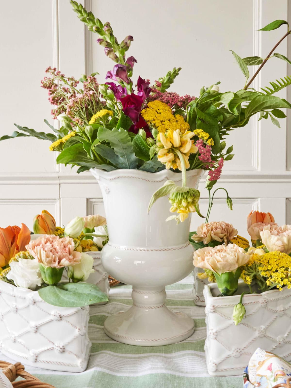 Whitewash 8 inch vase with spring florals