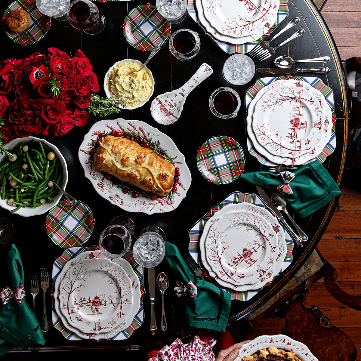 Country Estate Winter Frolic Dinner Plate Set/4 - Ruby - Alternate View