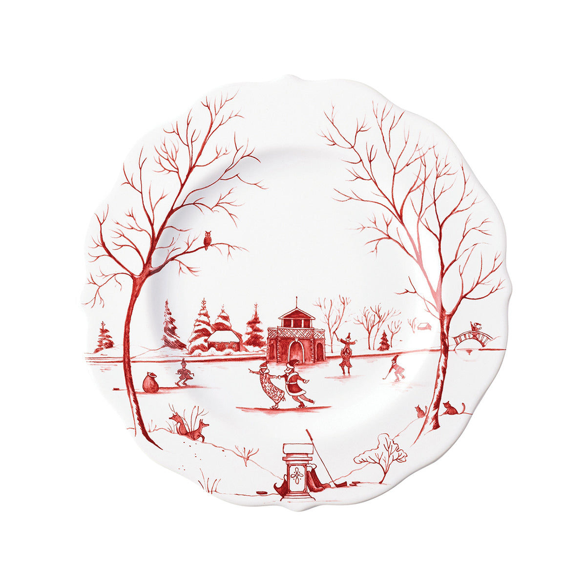 Country Estate Winter Frolic Dessert/Salad Plate Set/4 - Ruby