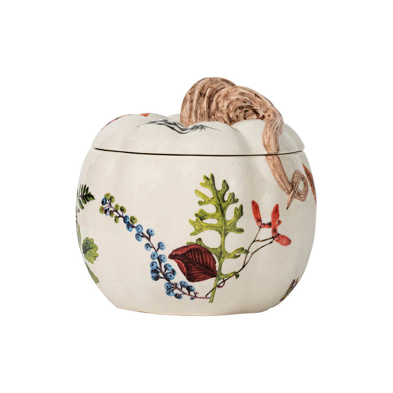 With a creamy café au lait background and artistic scattering of our Forest Walk motif, these lidded pumpkins capture the rich natural beauty of the season. Fill with everything from soups and sides to festive candies or found acorns to display. Our favorite detail? That gorgeously curling tendril of a stem on top. 