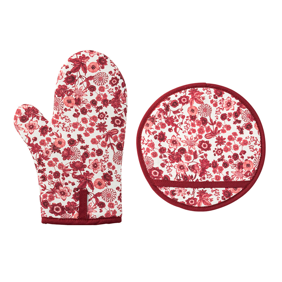 Field of Flowers Oven Mitt and Pot Holder Set-2pc - Ruby-1st
