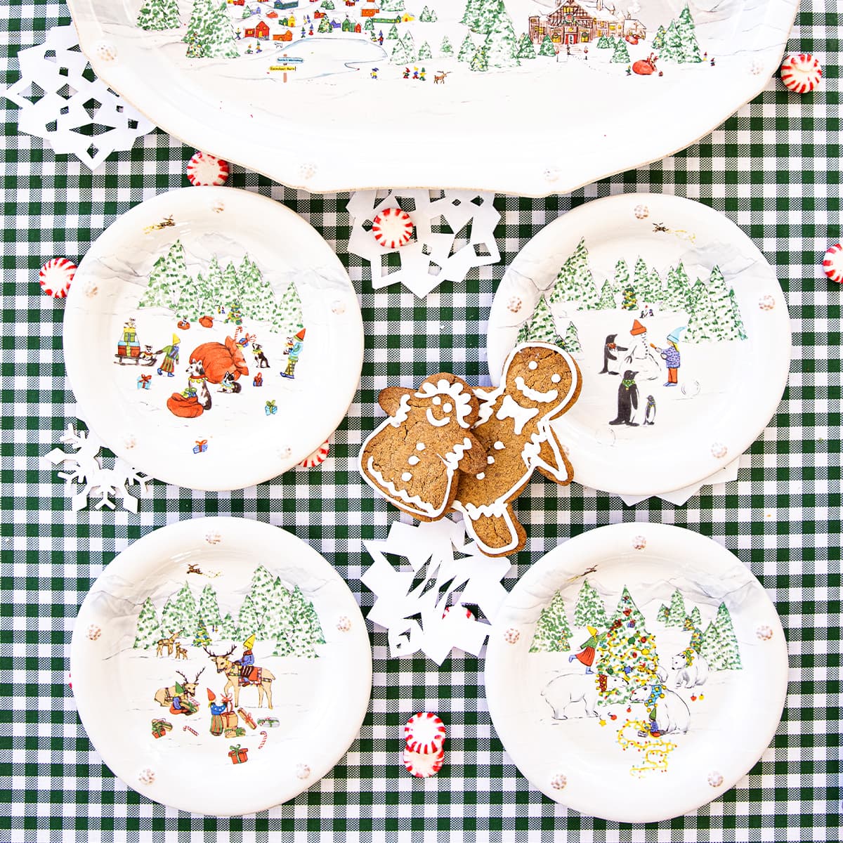 Berry & Thread North Pole collection on top of a green and white checked table.