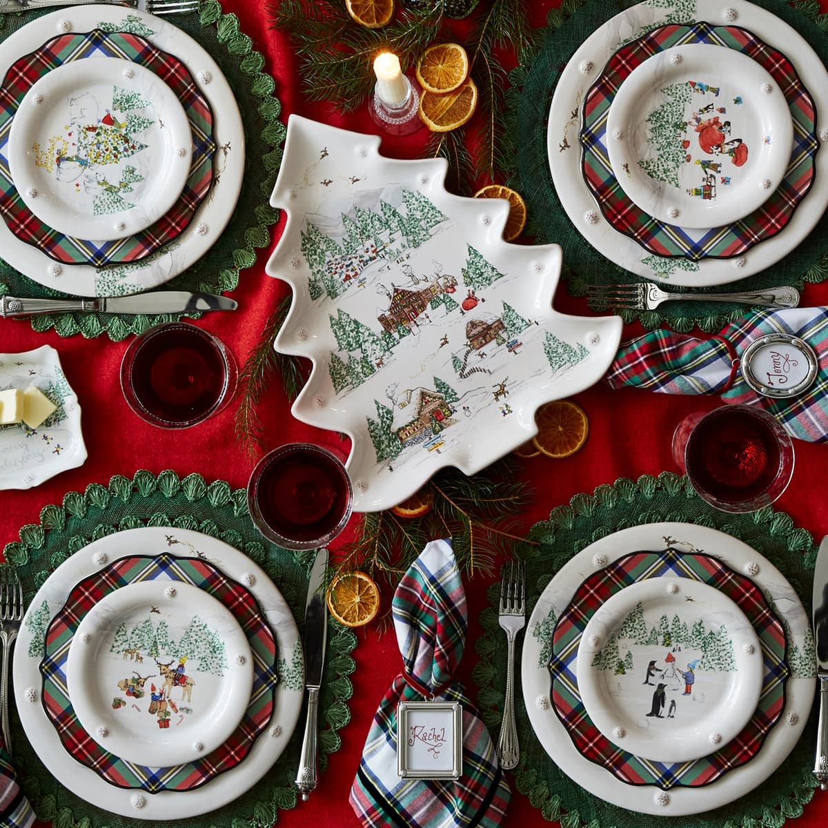 Berry & Thread North Pole stacks playfully with the Stewart Tartan salad plates.
