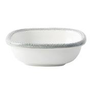White ceramic bowl with gray rim on a white background
