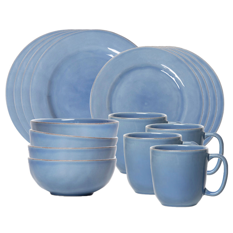 A Puro dinnerware set for the discerning new homeowner or entertainer, this bundle includes 8 dinner plates, 8 dessert/salad plates, 8 cereal/ice cream bowls and 8 cofftea cups - all in Chambray blue hue.