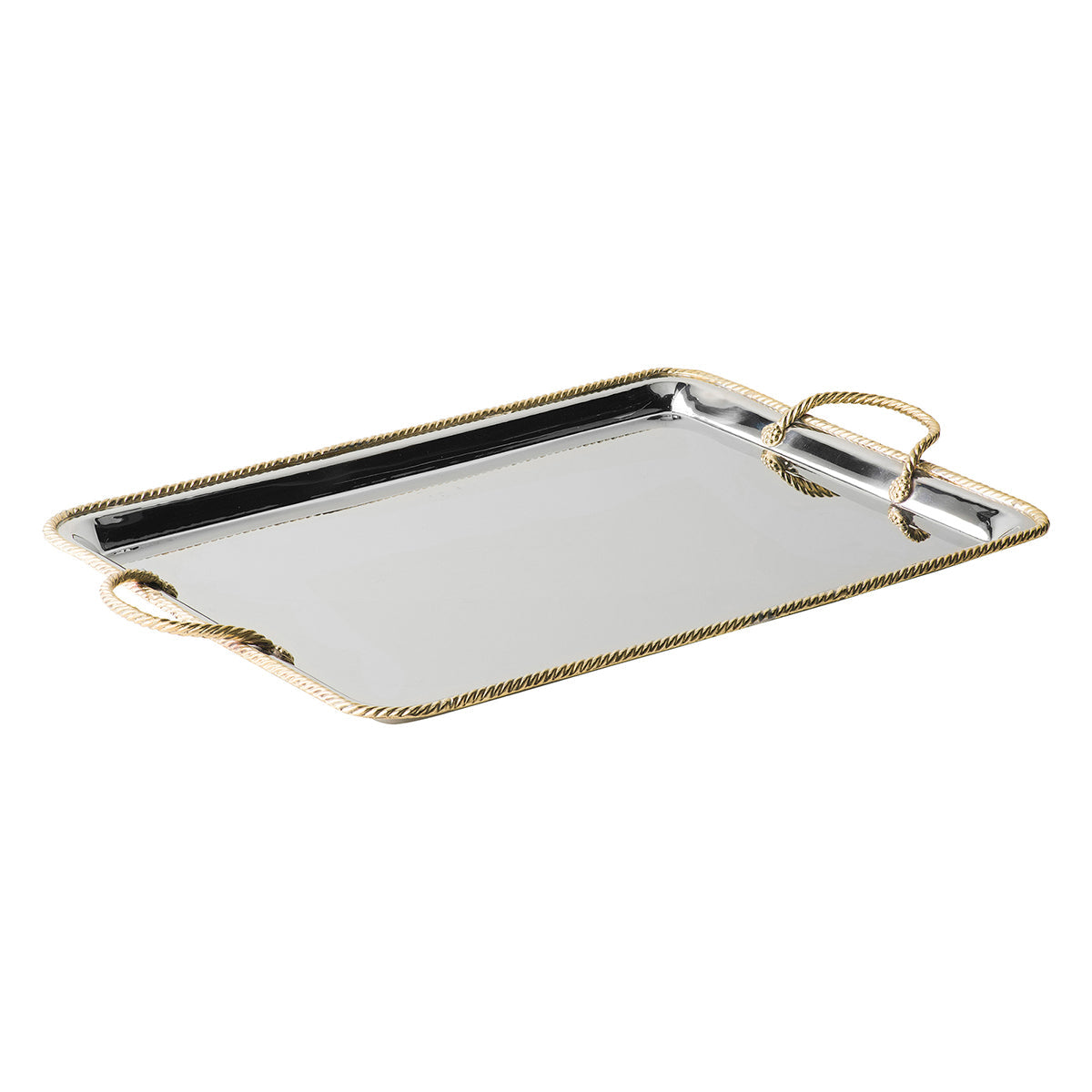 Gleaming in silver and bright with gorgeous ropes of gold braid, this serving tray is a veritable fanfare announcing that exquisite things are on their way - be it fireside caviar and champagne or a breakfast-in-bed surprise.