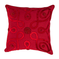 Inspired by the Parterre Garden design of the stunning l'Andriana Garden in Italy, this festive ruby red pillow is made of luxurious soft linen, adorned with velvet applique, embellished with glass beads, and finished with hand-stitched french knot accents.