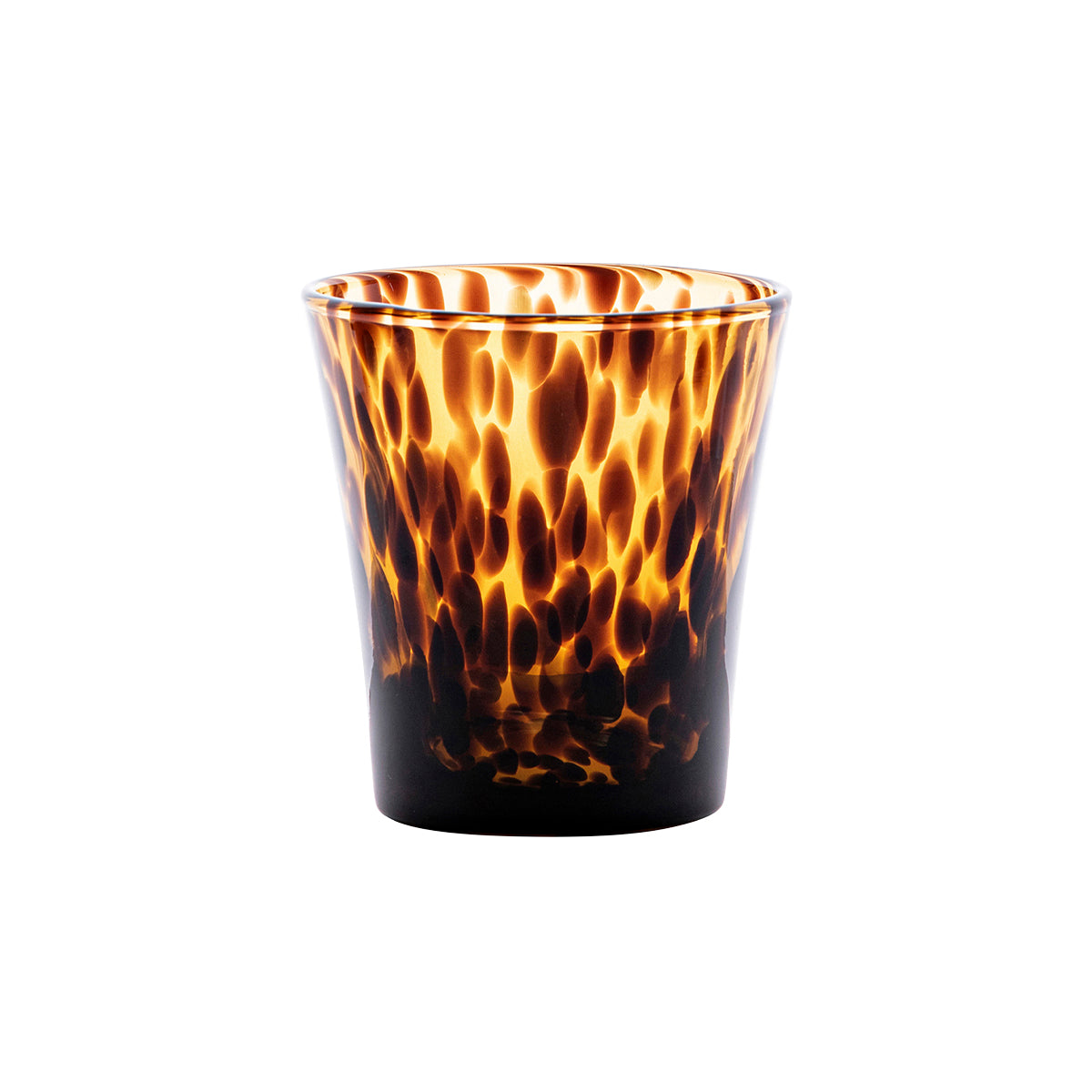 Our richly hued tortoiseshell glassware with translucent brown body and dark specks make a handsome statment on every table. This versatile small tumbler can hold everything - from fruit infused spritzers to fresh juices and a hand-crafted cocktail. 