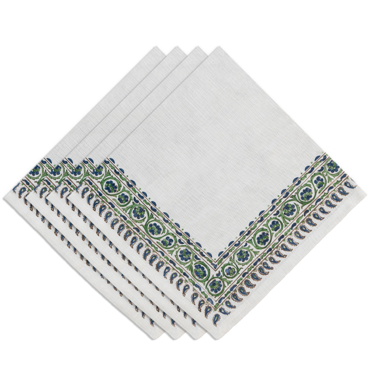 Juliska and Veronica Beard bring you a collaboration inspired by the colors and patterns of the Iberian coast. This set of 4 napkins feature blue and green watercolor motifs, evocative of chic, bohemian style.