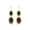 Gold double drop earrings with onyx inlaid.