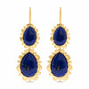 Gold double drop earrings with dark blue labradorite.