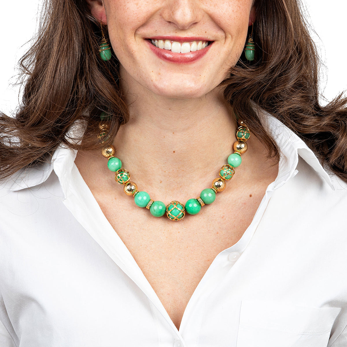 Elizabetta Cage Bead Necklace - Green Apple Jade – Juliska
