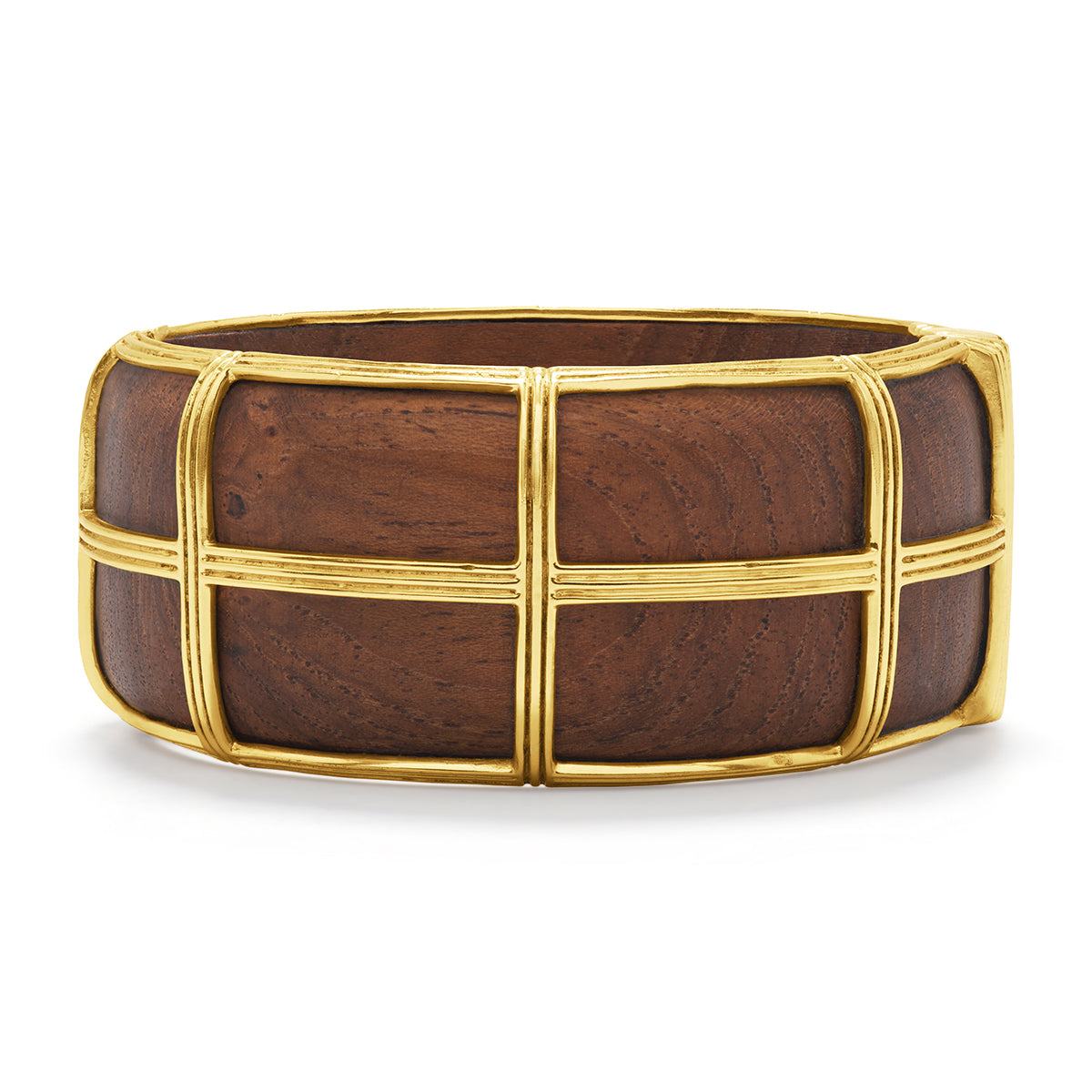 Wooden bangle with gold accents on a white background