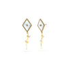 Earrings shaped like a kite, made of gold and mother of pearl.
