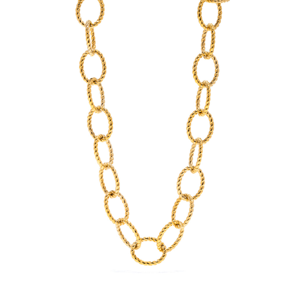 This rope link necklace carries a regal essence and looks just as gorgeous with a pair of jeans as it does with a ball gown. A piece like this is a statement, a signature, a reminder that no matter the circumstances, the location, or the moment, you are a queen at heart.