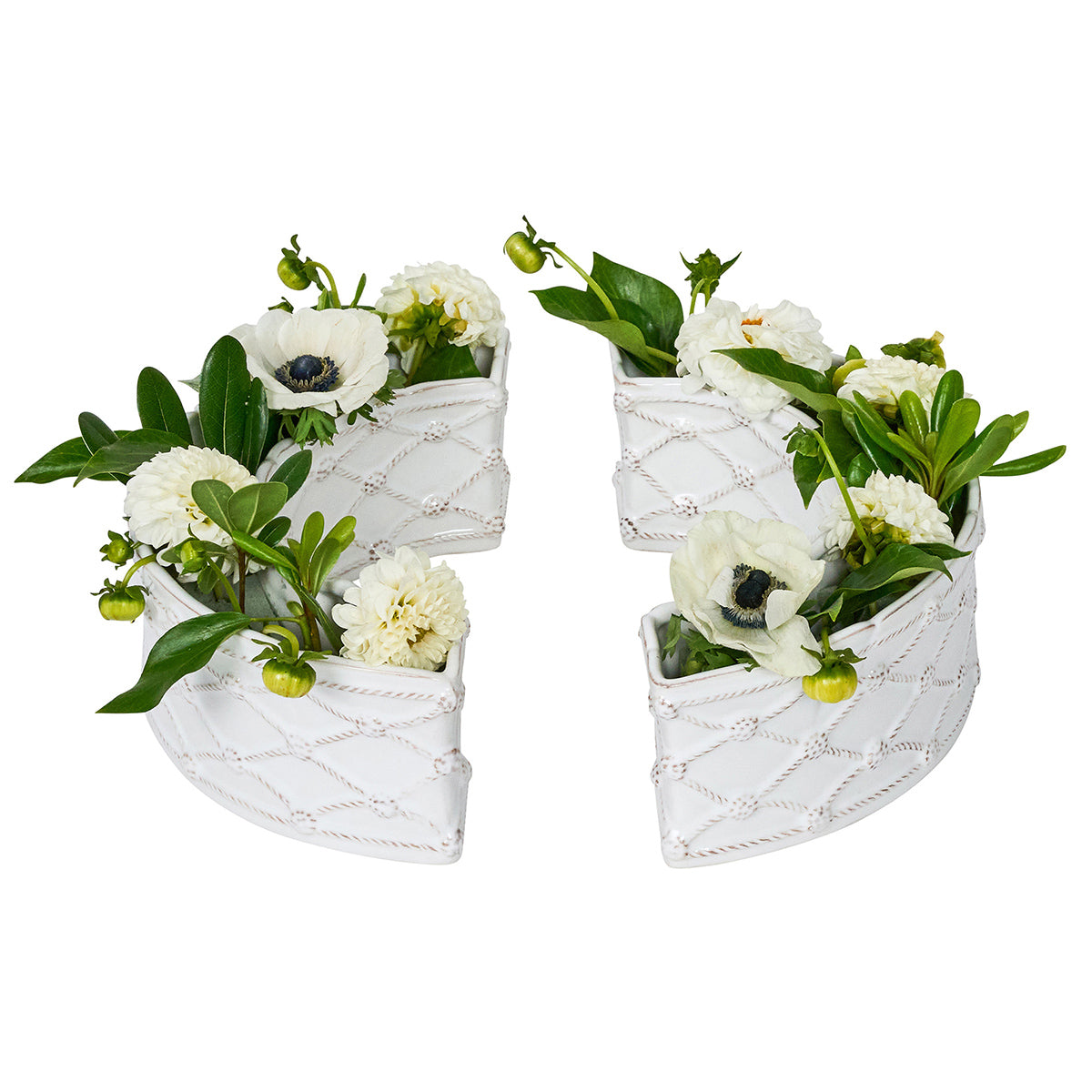 Floral arrangement in a circle on a white background