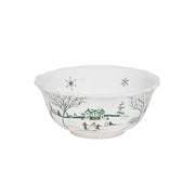 Decorative ceramic bowl with winter scene design on a white background