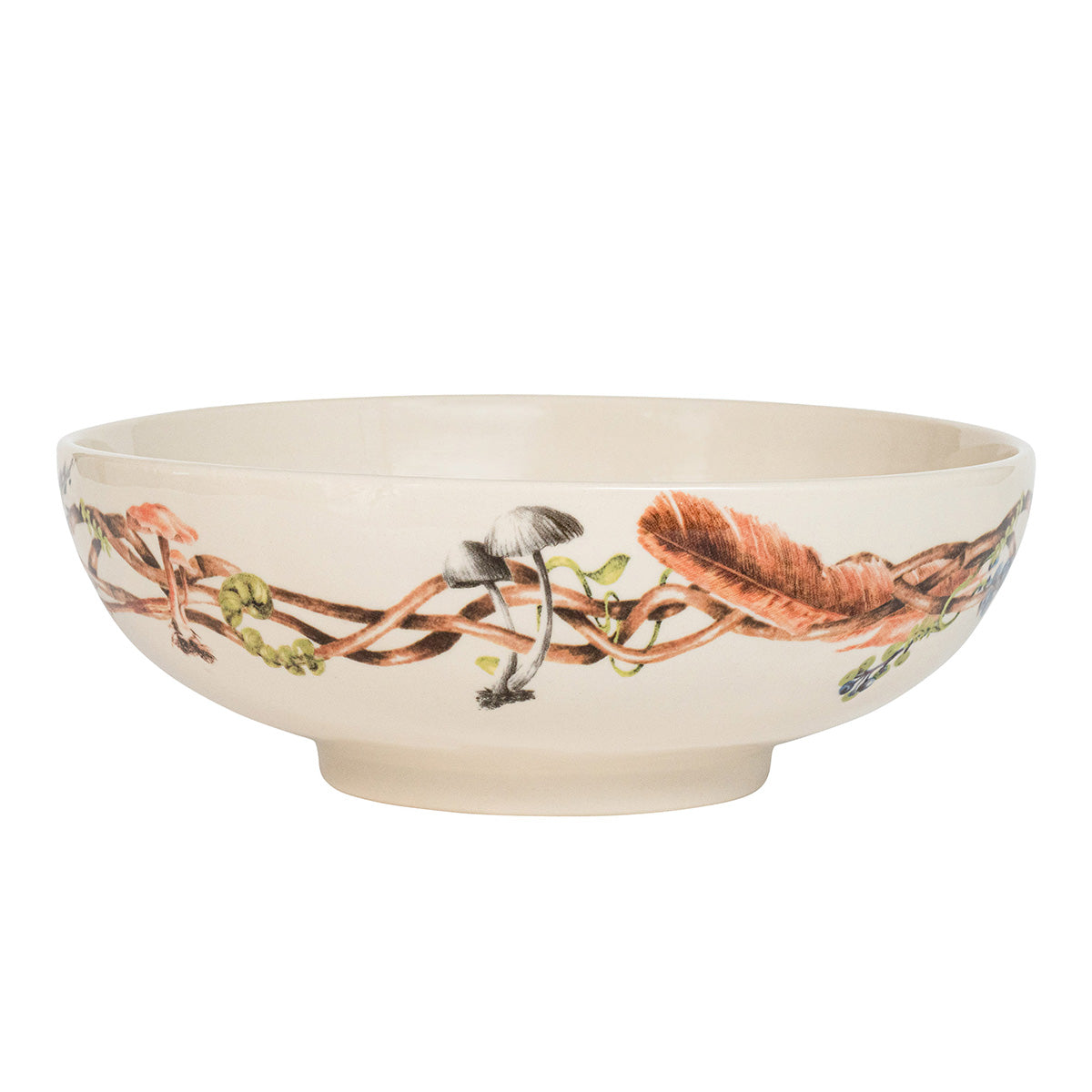 Beige bowl with nature-themed design on a white background