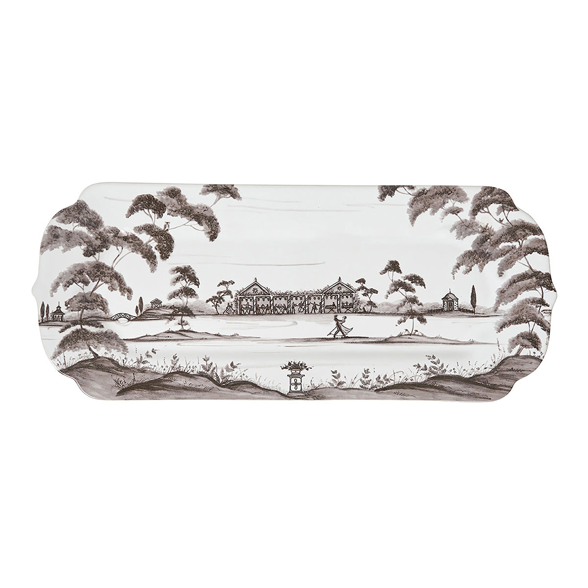 Decorative tray with landscape design on a white background
