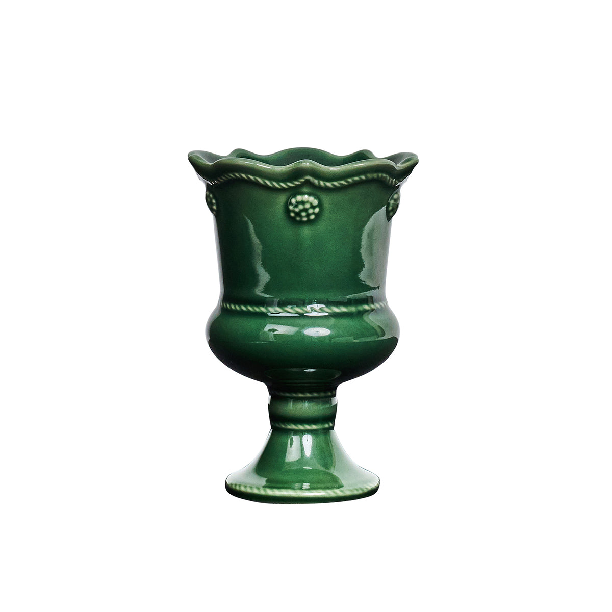 Green ceramic planter on a white background