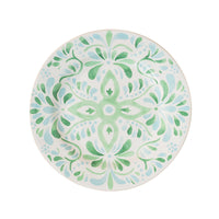 The beguiling pattern of this dessert/side plate was inspired by the intricately painted tiles we found on an escapade to the Iberian Coast and makes an eye-catching accent piece for tablesettings. Featuring a verdant palette of soft sage and sky-blue hues that are both refreshing and soothing - you will want to use this gorgeous green plate for everything from tapas to olive oil cake.